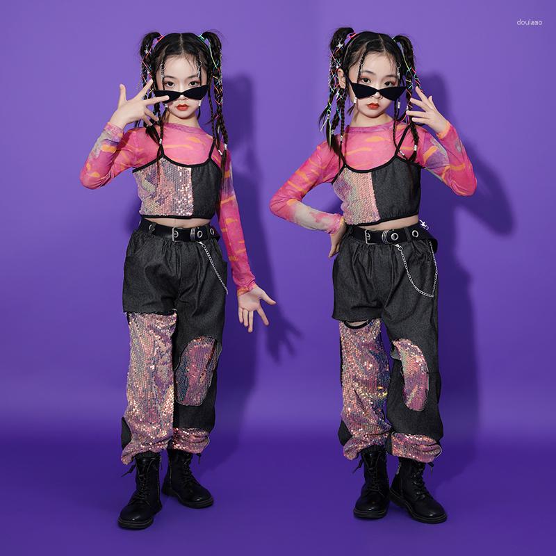 

Stage Wear 2023 Ballroom Hip Hop Dance Performance Costumes For Girls Loose Sequin Vest Kpop Outfits Children Jazz Clothes DQS12609, 3pcs