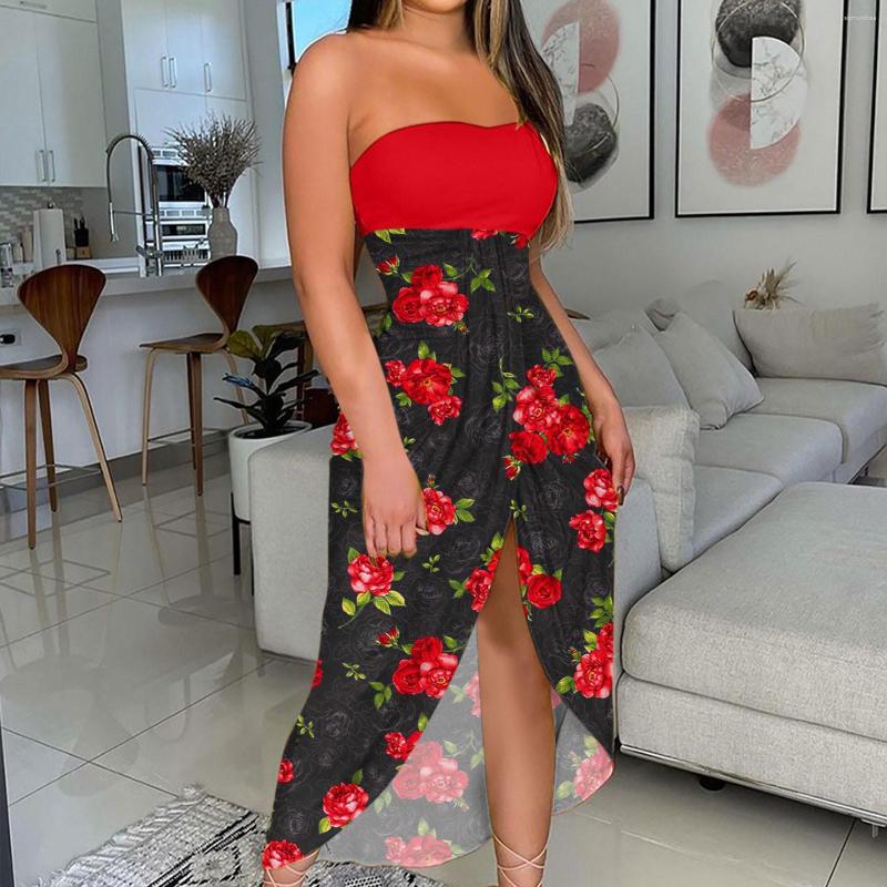 

Casual Dresses Off The Shoulder Dress Women' Sexy Printed One Line Neck Irregular Bag Hip Translucent For Womens Vestidos, Red