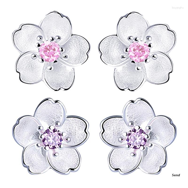 

Stud Earrings Cherry Blossom Ear Studs Inlaid Pink/Purple Zircon Flower-shaped Simple Gift For Women Girls