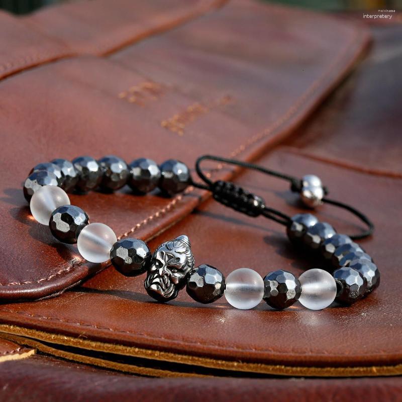 

Strand Men Hematite Beads Yoga Prayer Bracelet Black Buddha Head Adjustable Handmade Fashion Jewelry