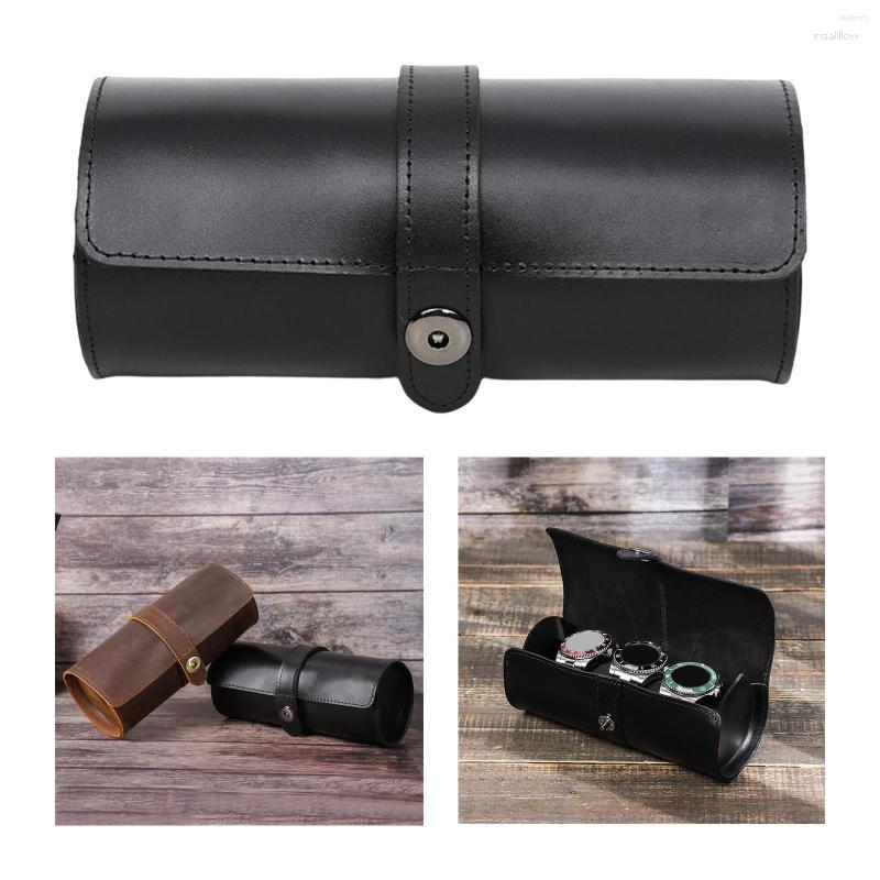 

Watch Boxes Portable Travel Case Leather Holder Box Jewelry Wrist Container Watches Organizer 3 Slots Black