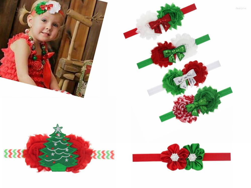 

Hair Accessories 12pcs Xmas Girl Christmas Tree Chiffon Rhinestone Button Ribbon Bows Flowers Elastic Headbands Chic Hairbands SD002, Multi