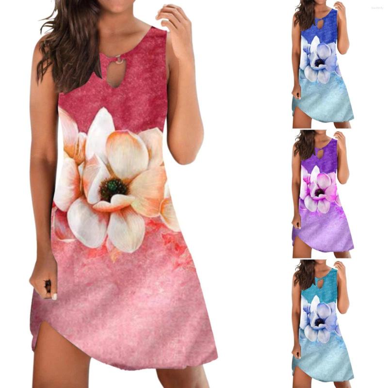 

Casual Dresses Women' Sleeveless Large Floral Print Dress Summer Clothes, Purple