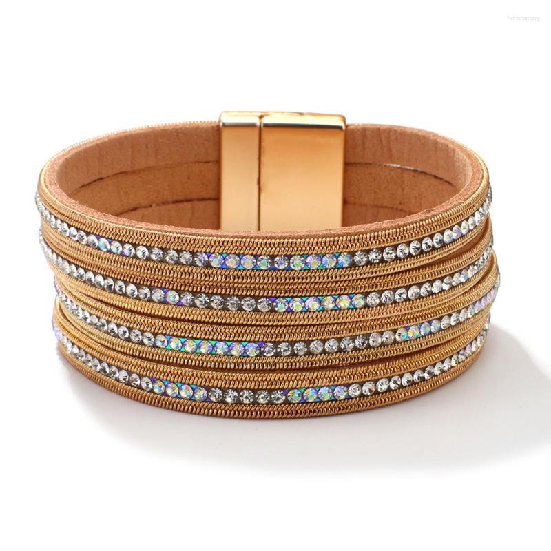 

Charm Bracelets ALLYES Vintage Simple Leather Bracelet For Women Shiny Multilayer Crystal Chain Wrap & Bangles Jewelry