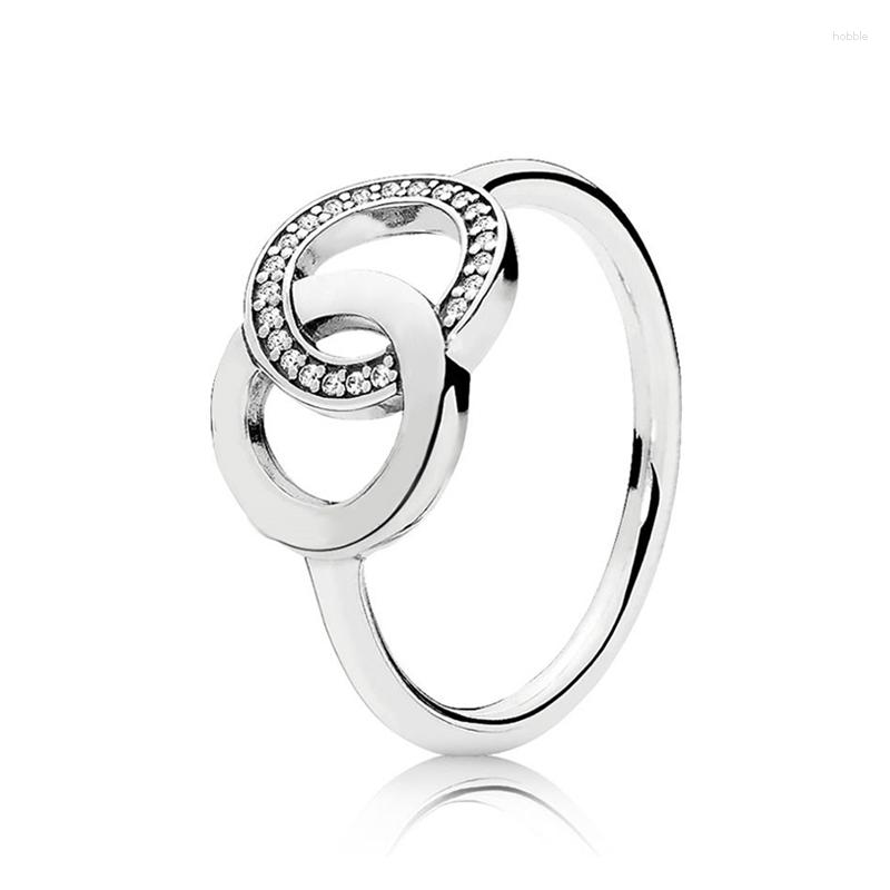 

Cluster Rings Authentic 925 Sterling Silver Signature Circles Fashion Ring For Women Gift DIY Jewelry