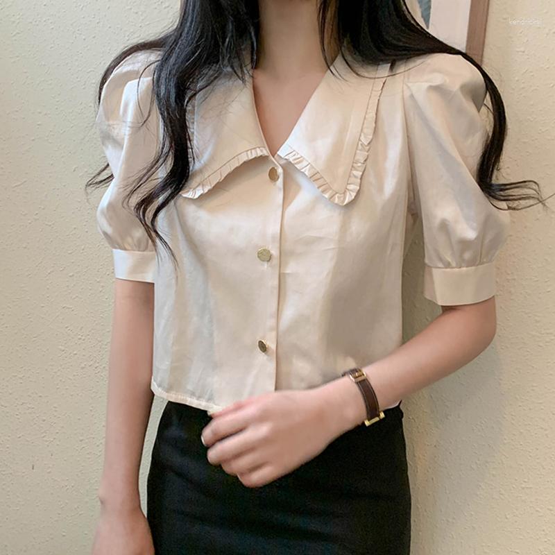 

Women' Blouses LJSXLS 2023 Turn Down Collar Shirt Womens Short Sleeve Retro Single Breasted Shirts Korean Clothes Summer Tops Mujer, Pink