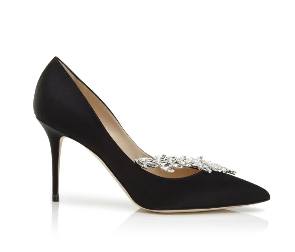 

Classic women sandal high heels luxury brand design manolo-b pump Green Satin Jewel Buckle Pumps lady thin heel pointed toe crystal leaf stiletto high-heel with box