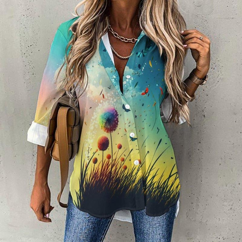 

Women' Blouses Temperament Loose Shirt Women Fashion Grass Dandelions Butterfly Print Y2k Streetwear Top XS-8XL, Blue