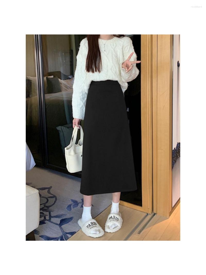

Skirts Hip Wrapped Skirt Women' Wool Tweed 2023 Autumn Fat MM Crotch Cover Show Thin High Waist Versatile A-line Suit, Black