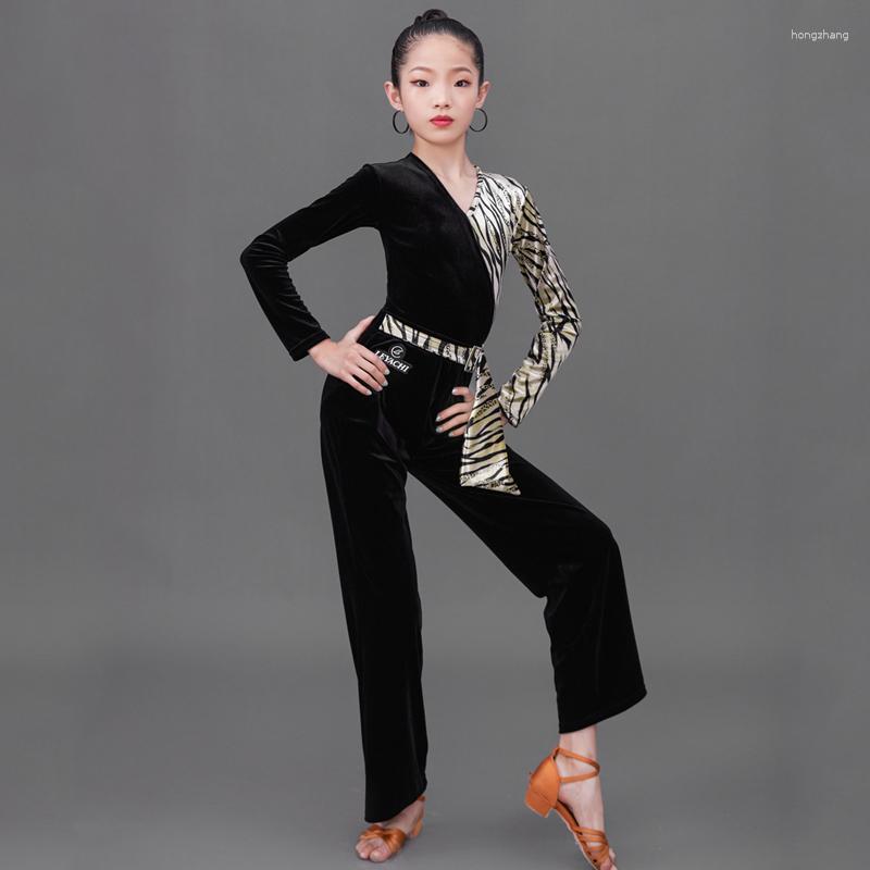

Stage Wear Latin Dance Costumes Children Leopard Print Tops And Pants Practice Clothes Girls Performance Dress DQS7874, Top and pants