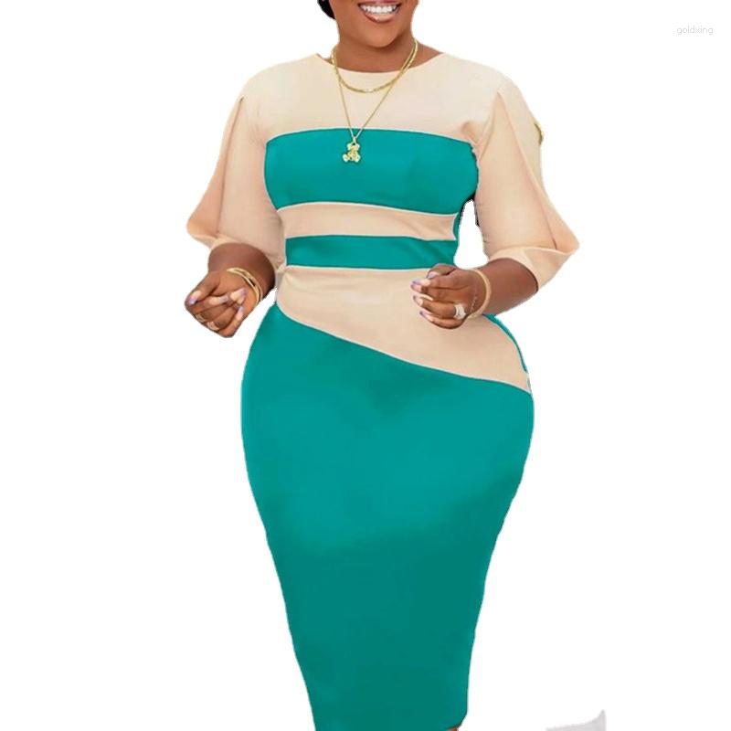 

Ethnic Clothing Summer Fashion African Women 3/4 Sleeve Red Purple Black OL Casual Round Neck Pencil Midi Dress Dresses For