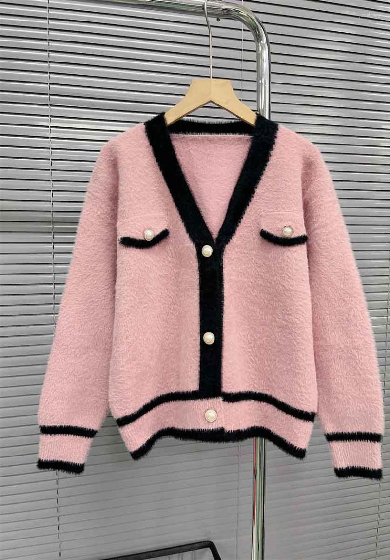 

Women' Knits Loose And Slim V-neck Cardigan Top In Pink