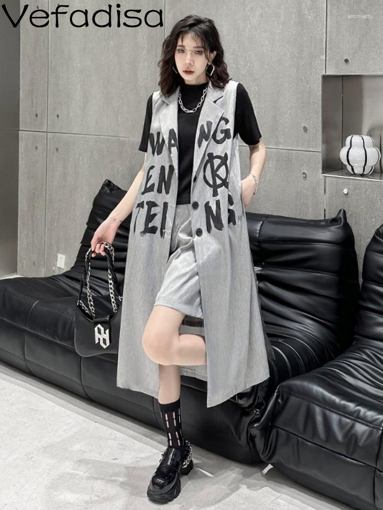 

Women's Tracksuits Vefadisa 2023 Summer Shorts And Long Vest Set Letter Print Black Grey Women Fashion Personalized Trendy Girl Matching