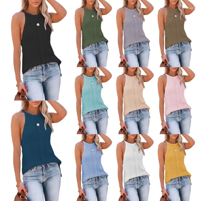 

Women' Tanks Women Summer Sexy Halter Neck Loose Fit Top Solid Color Hollow-Out Eyelet Knit Sleeveless Camisole Sweater Vest, Khaki