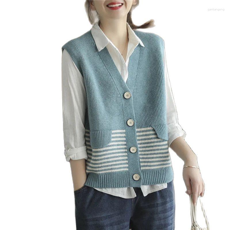 

Women's Knits Knitted Cardigan Sweater Women's Sweaters Vest Coat 2023 Spring Autumn Thin Single-Breasted Casual Waistcoat Jacket Female, Light blue