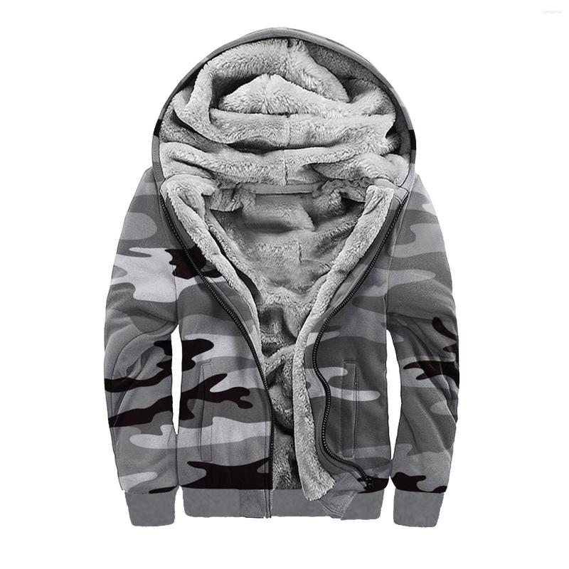 

Men's Hoodies Winter Men Hooded Jacket Camouflage Sweatshirts Fashion Casual Warm Thick Fleece Zipper Sportswear Outwear, Gray