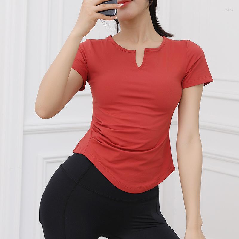 

Active Shirts Women' Short-sleeved Sports T-shirt Summer Thin Running Fitness Top Slim Stretch Quick Dry Tight Yoga Workout Wear, Red