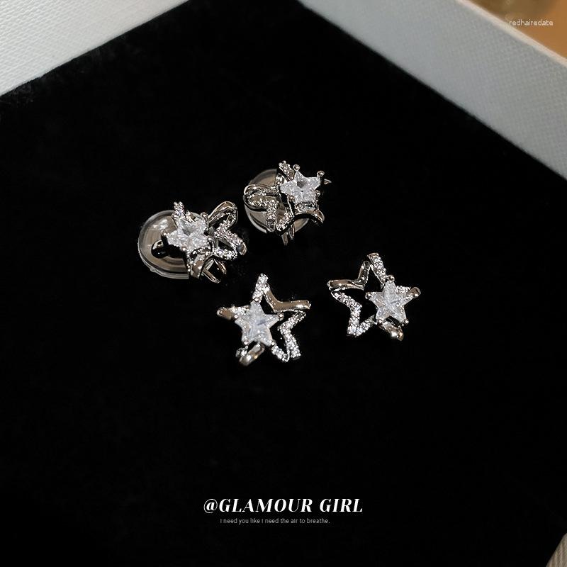 

Stud Earrings Elegant Shiny Zircon Pentagram Earring For Women Fashion Charm Metal Ear Clip Without Hole Jewelry Accessories Gift