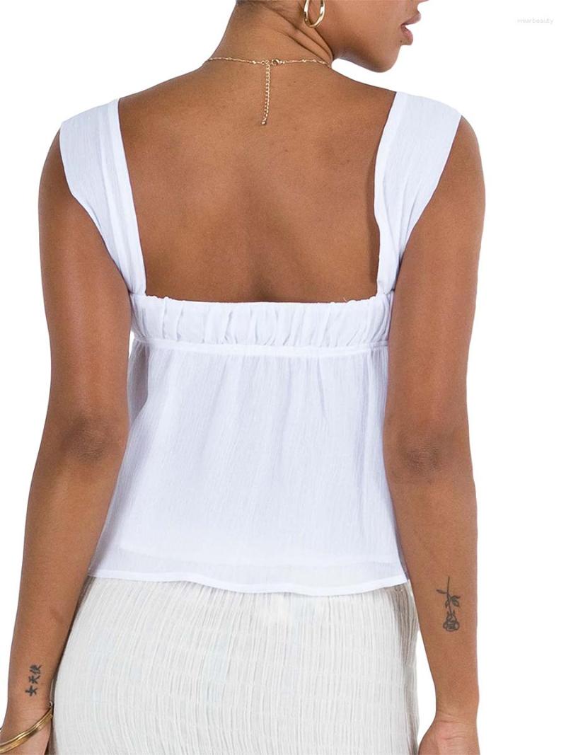 

Women' Tanks Aststle Camiseta Sin Mangas Con Tirantes Delgados Y2K Para Mujer Espalda Descubierta Cuello En V Peplum Dobladillo, White
