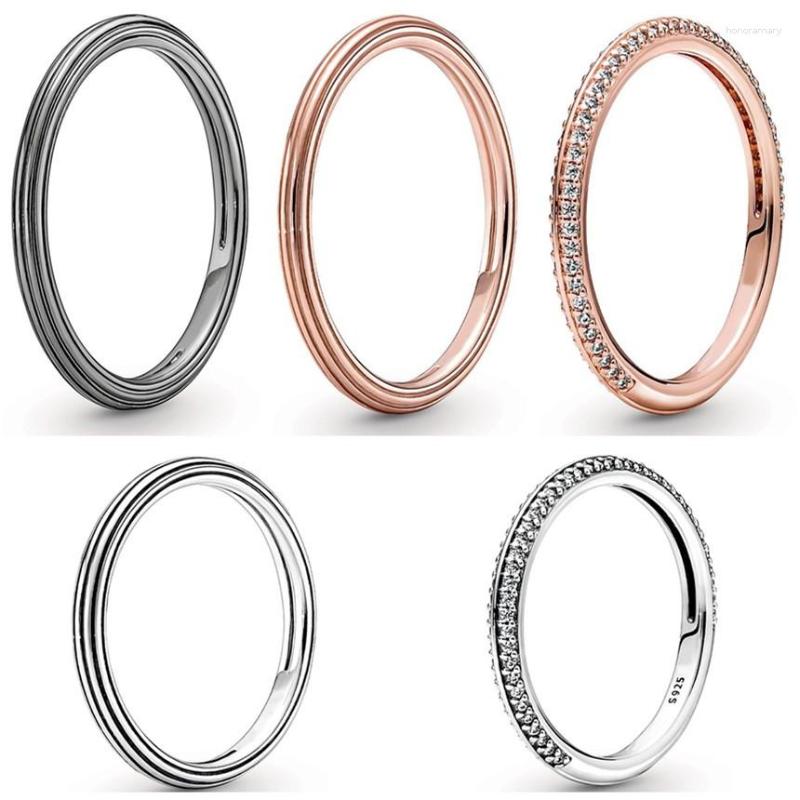 

Cluster Rings Original Rose Gold Pave Me Styling With Crystal Ring For Women 925 Sterling Silver Wedding Gift Fashion Jewelry