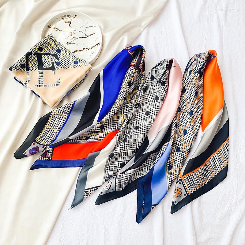 

Scarves 70cm Small Square Scarf Silk Female 2023 Summer Style Plaid Printing Professional Bib