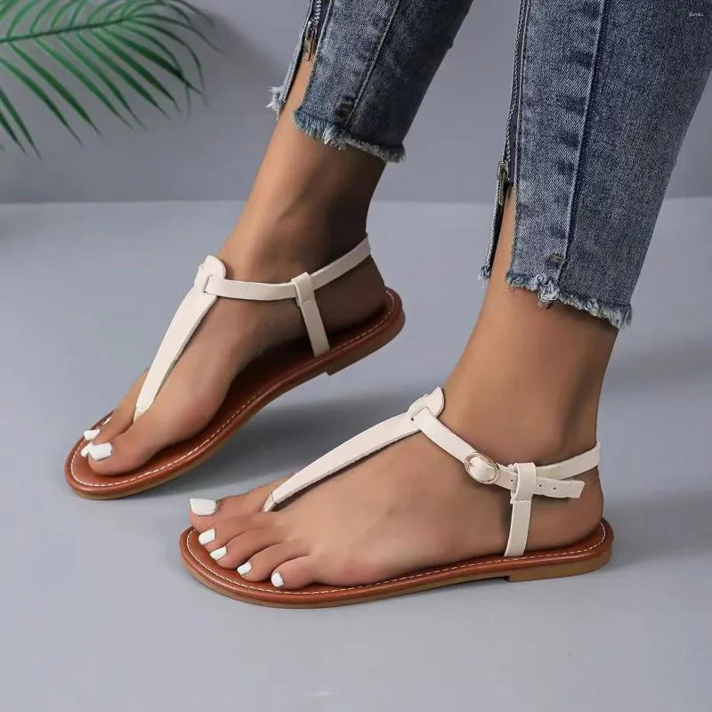 

Sandals Ladies Summer Simple Solid Colour Outside Thick Bottom Open Toe Clip Beach Large Size Womens Wide Width, Brown