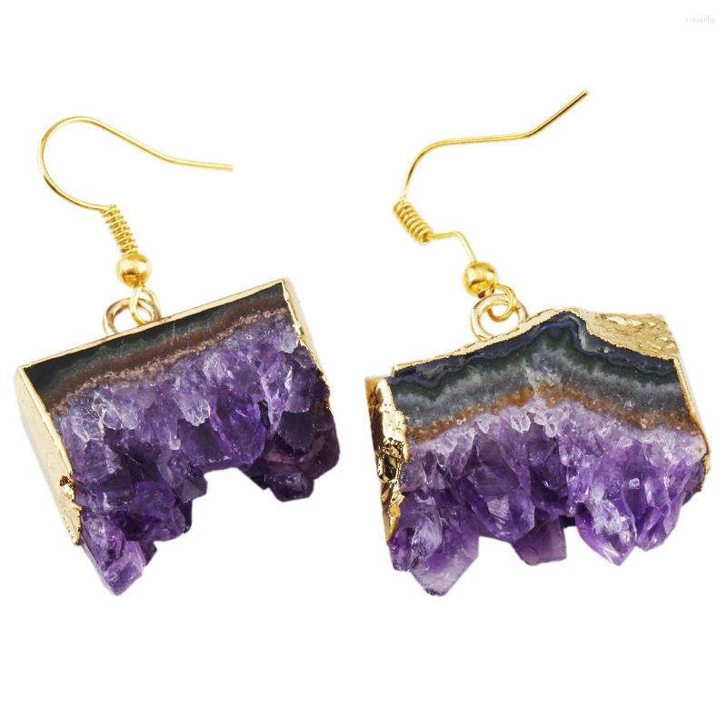 

Dangle Earrings Natural Crystal Stone Amethyst Irregular Gold Color Earring Healing Reiki Drop Women Jewelry Sweet Girls Gift
