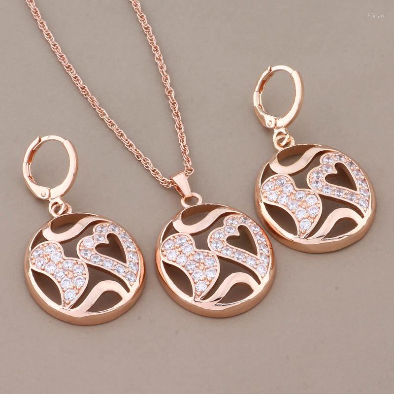 

Necklace Earrings Set Fashion 2023 Big Dangle Of Jewelry For Women 585 Rose Gold Color Luxury Natural Zircon, Picture shown