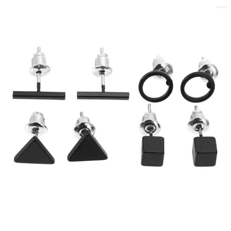 

Stud Earrings 4Pair/Set Triangle Round Square Shape Ear Studs Fashion Unisex Chic Geometric Punk Simple Jewelry Gifts For Men Women