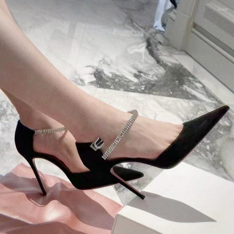 

Dress Shoes Summer Pointed Toe Crystal Sandals Sexy High Heels Party Wedding Women Slingbacks Stilettos Mujer Zapatillas, Black