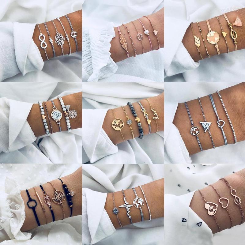 

Link Bracelets European And American Style Bohemian Geometric Shell Love Moon Rope Chain Set Ladies Bracelet Jewelry Multiple Styles