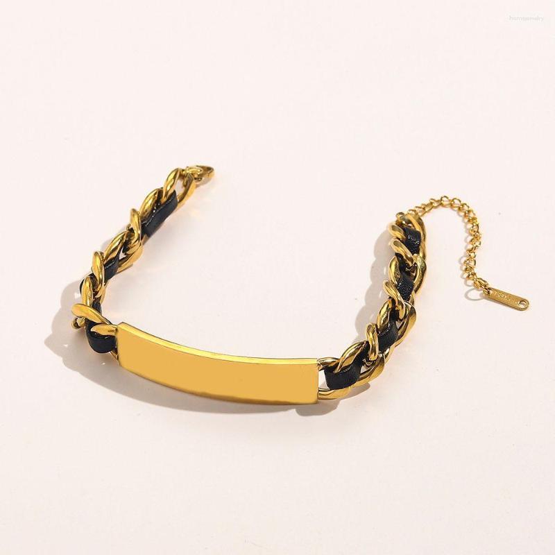 

Strand Style Stainless Steel Bracelets Women Bangle 18K Gold Plated Enamel Lovers Gift Letter Pendant Wristband Cuff Chain Wedding Jewelry