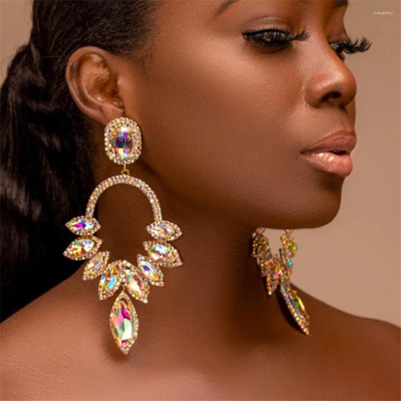 

Dangle Earrings Multicolor Rhinestone Hollow Leaf Evening Dress Jewelry For Women Crystal Geometric Statement Drop Gift