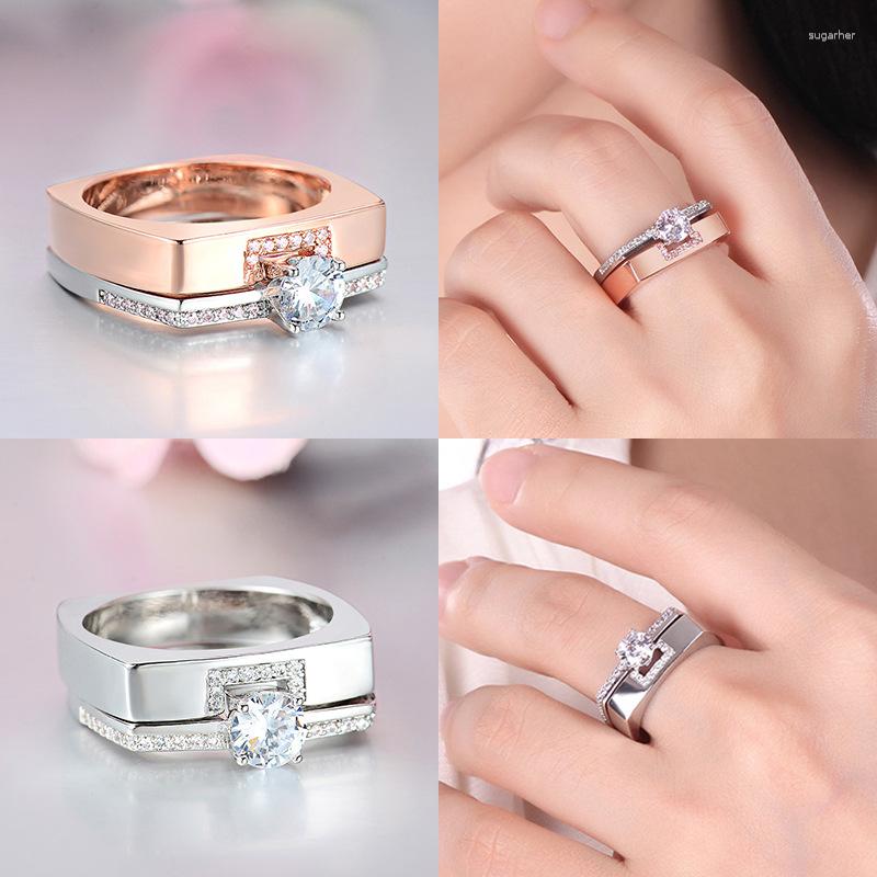 

Cluster Rings 2023 Classic Double Full Diamond Couple Ring For Women Man Simple Geometry Two Color Engagement Wedding Gift Jewelry Wholesale