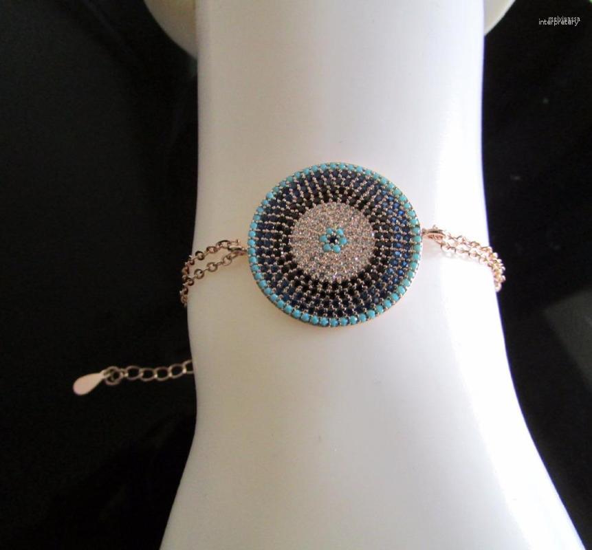 

Link Bracelets Fashion Women Jewelry High Quality Micro Pave Colored CZ Disc Bracelet With Double Chain Adjustable Size BLUE Zirconia
