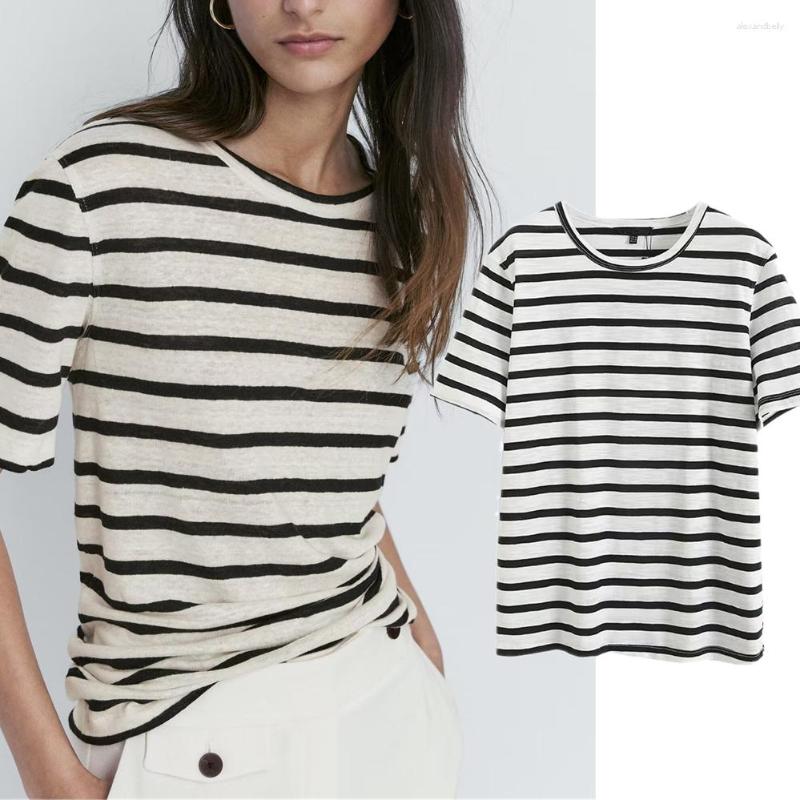 

Women's T Shirts Maxdutti British Fashion Ladies Striped T-shirt Women Summer Female Casual Cotton Commuter Top