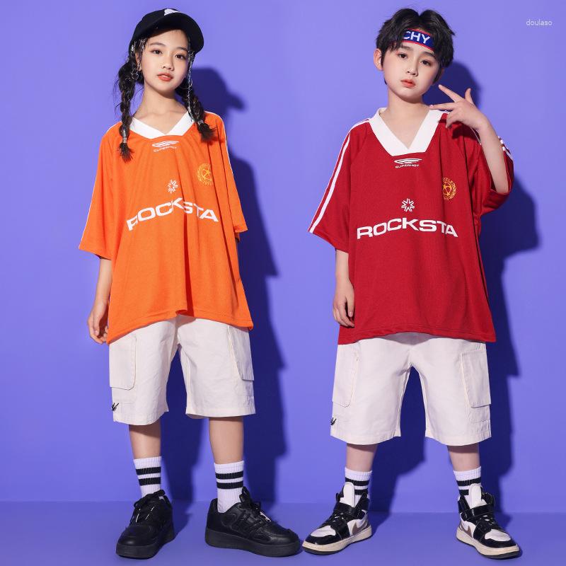 

Stage Wear Summer Kids Hip Hop Boys Girls Street Dance Costume Short Sleeves Sport T-Shirts Beige Shorts Teenager Jazz 6 8 10 Y, Red t shirt