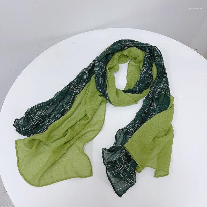 

Scarves 2023 Vintage Cotton Linen Patchwork Hit Color Japanese Women Scarf Stylish Warm Pleated Autumn Winter Shawl