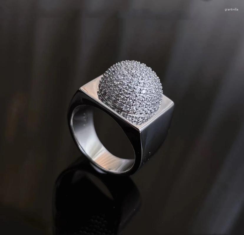 

Cluster Rings RJ Silver Color Fashion Italian Style White Semicircle Square Light Luxury Open Ring For Men And Women