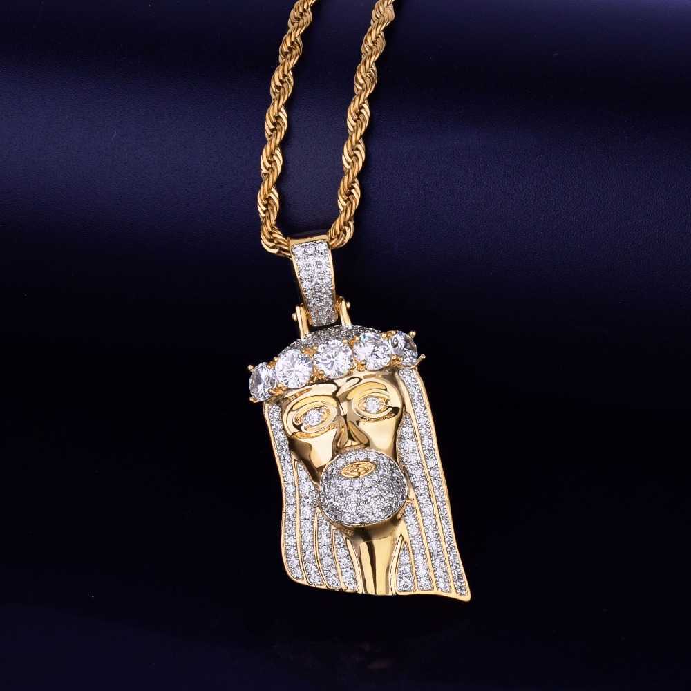 

Pendant Necklaces Iced Religious Jesus Head Necklace Gold Color Bling Cubic Zircon Men's Hip Hop Jewelry for Gift 230621