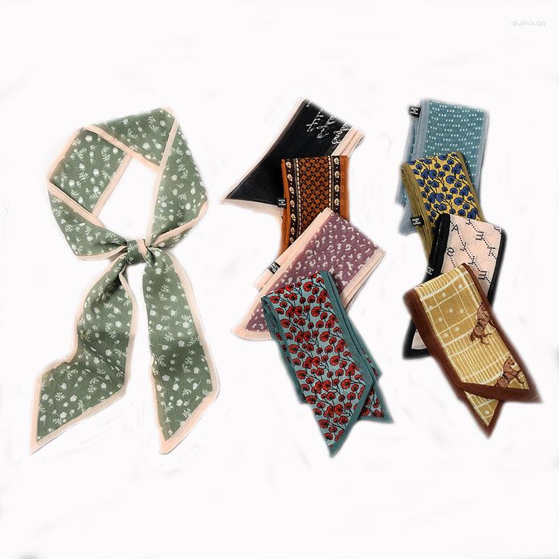 

Scarves French Hair Band Silk Scarf Thin Long Stripe Dot Geometric Print Ins Tied Bandana Bag Handle Decorate Bandage Neck Tie