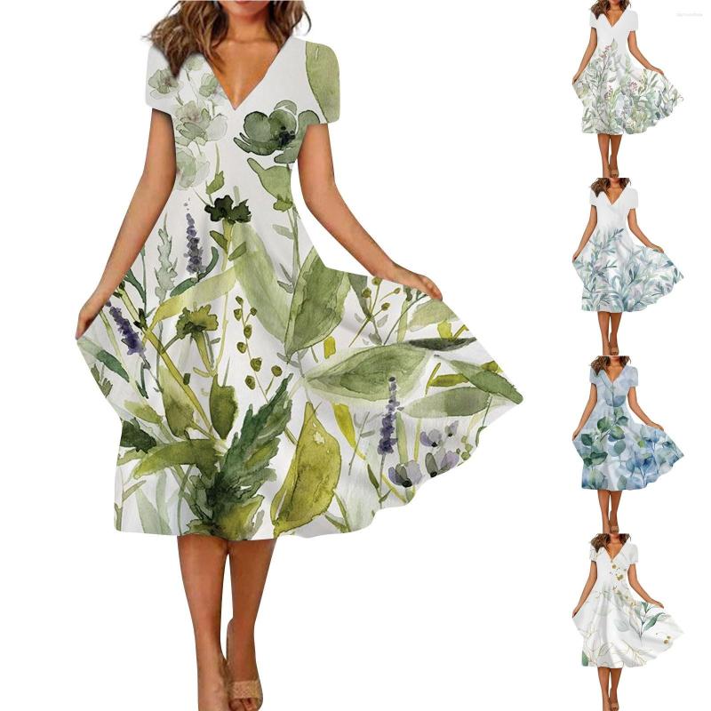

Casual Dresses Summer Dress Women Festival Party Skin-Friendly Leaf Printed Pattern 2023 Sale Vestidos, Green