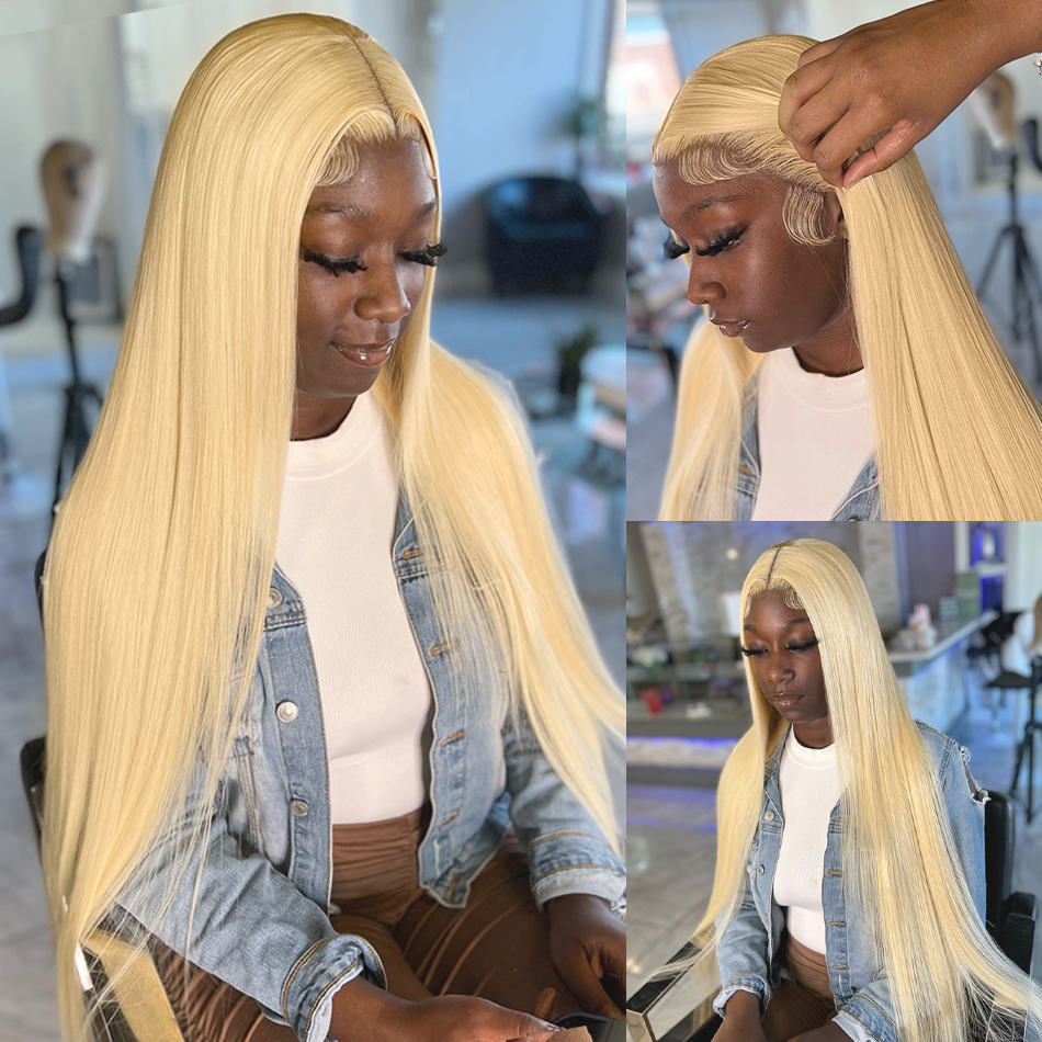 

Fashion New Design 13x4 HD Transparent 613 Blonde Lace Frontal Human Hair Wigs 613 Brazilian Bone Straight Lace Front Human Hair Wigs for Women