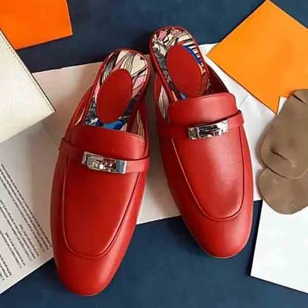 

Women high heeled slipper sandals dress pumps low heels sandal Brown genuine leather with lock high-heeled luxury design with box