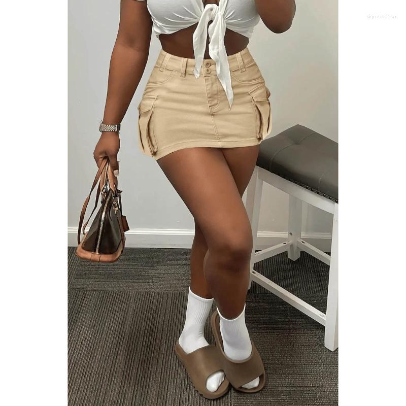 

Skirts Solid Pocket Short Skirt Summer Fashion-Street Low Waist Bottom Wearing Super Stitching Button For Women Dropship, Black