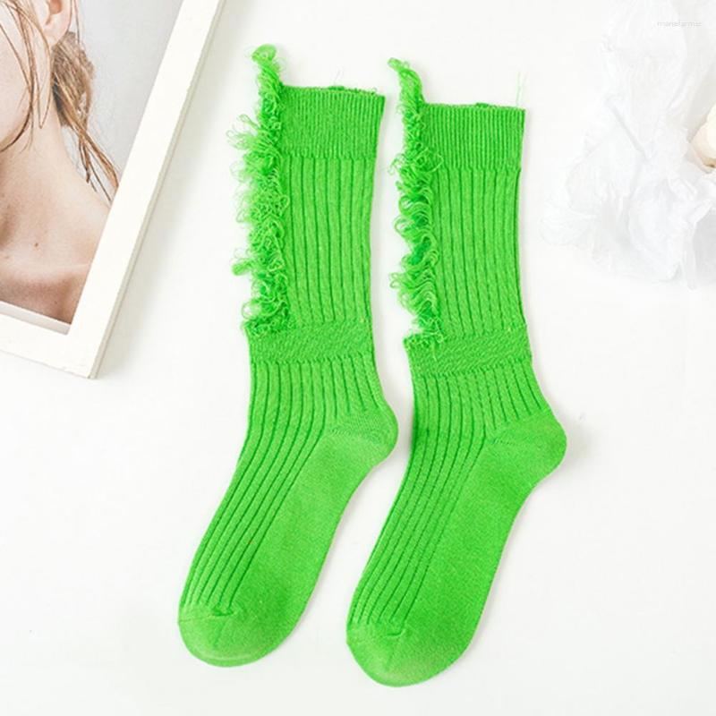 

Women Socks 1 Pair Trendy Durable Sweat Absorption Vibrant Color Ripped For Jogging Lady Stockings, Beige