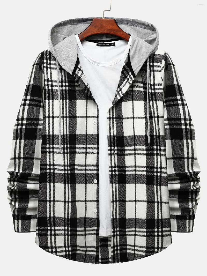 

Men's Casual Shirts  Smaller Flannel Loose Shirt For Men Plaid Long Sleeve Button-Down With Hood Christmas Gifts, Red