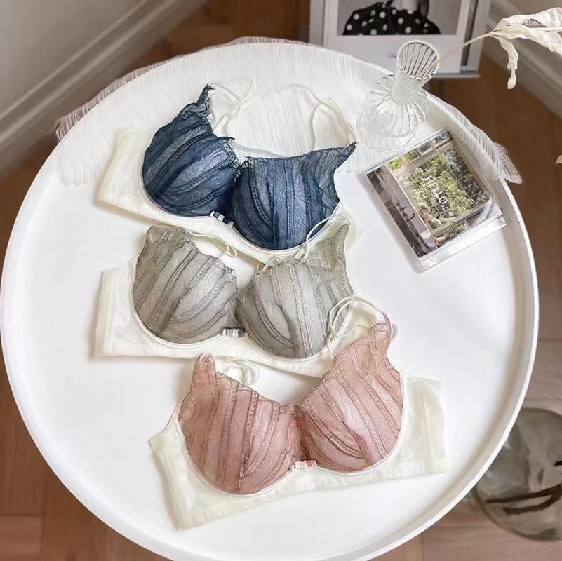 

Bras Sets 2023 Lace Underwear Bra Set Thick Under Gather Sexy Wire Free And Panty Push Up Attract Women Bow Small Lingerie, Blue