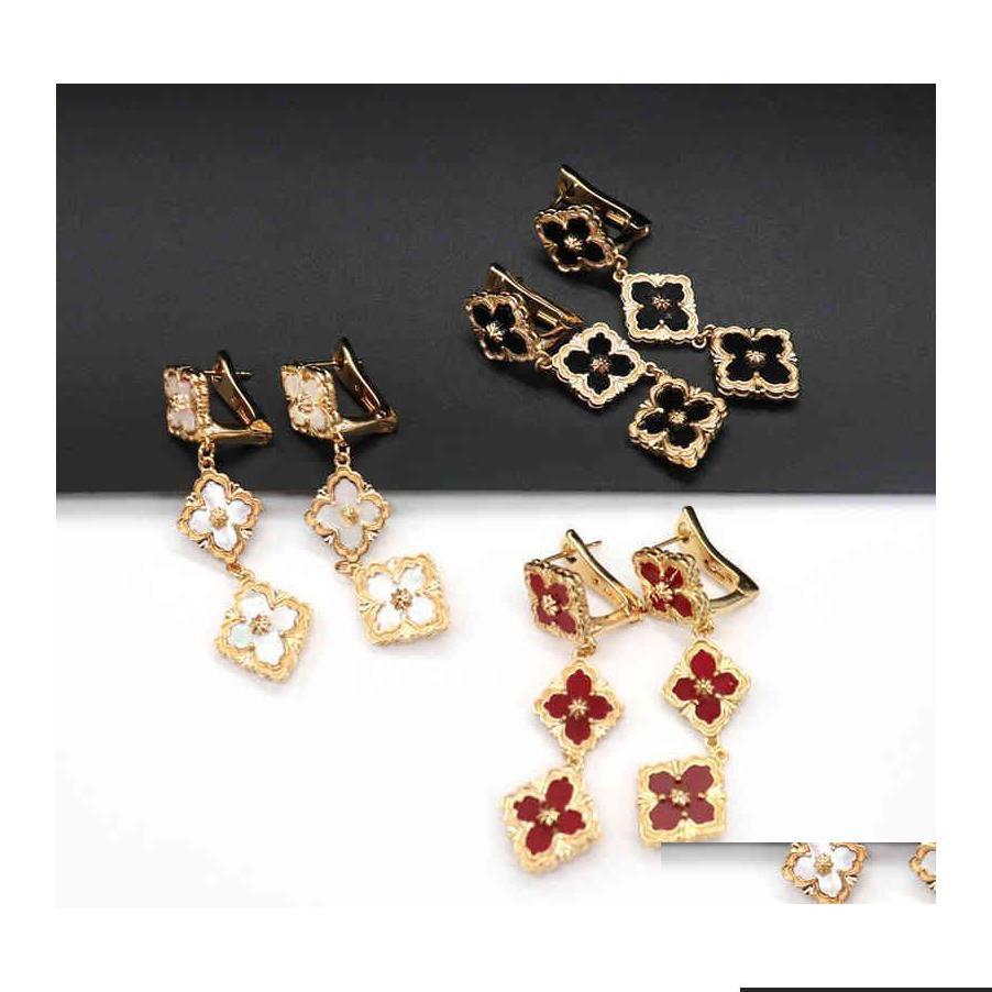 

Dangle Chandelier 2022 Vintage Solid Color Lucky Four Leaf Clover Earrings For Women Copper Charm Ear Studs Jewelry Luxury Gift Dr Dhn3D