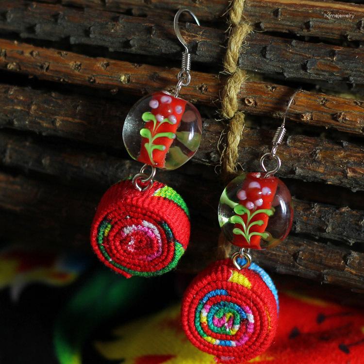 

Dangle Earrings A Handmade Artwork -Chinese Wind Traditional Fabric Red Original Ethnic Jewelry Statement